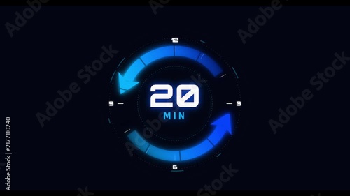 Blue 20 minutes digital countdown timer icons for video editing