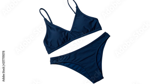 Canvastavla Dark blue woman bikini swimsuit set lingerie apparel isolated on transparent background for beach fashion summer vacation