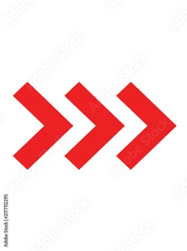 Red right arrows double chevron sign, flat design web navigation icon, directional route symbol, minimalist geometric arrow pointers, forward motion graphic