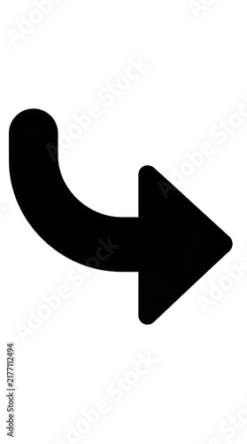 Curved Arrow Icon. Black Vector Symbol. Direction Indicator. Navigation Sign. Modern Graphic. Minimalist Design. Right Turn. Return Element. UI Interface. Printable Decoration.