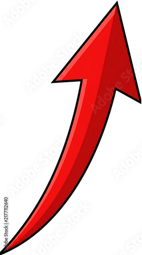 Red arrow pointing up symbol for growth. Upward direction infographic element. Up trend business icon with black outline.