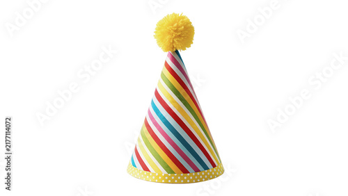 Картината върху платно Colorful striped festive party cone hat template isolated on transparent background for children birthday celebration greeting cards
