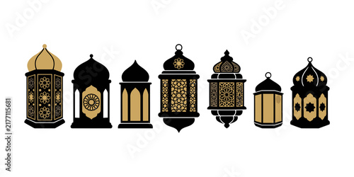 Set of decorative Islamic lanterns for Ramadan Kareem and Eid Mubarak celebration design
