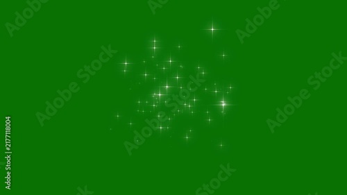 Glitter sparkle star twinkle animation motion graphics, glowing stars with blinking shine rays and magical glitter light effects, white twinkling particles animation on green background. 4k
