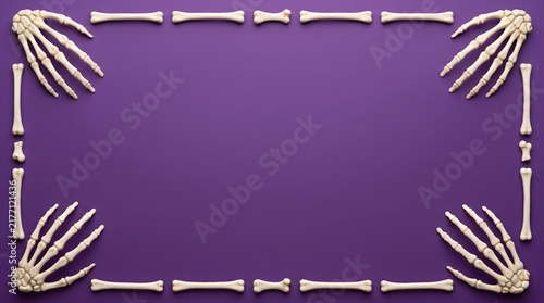 Skeleton Hands Border on Purple Halloween Background