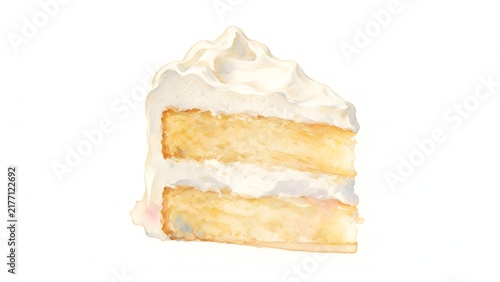Layered cake slice standing alone with frosting between tiers. Culinary illustration concept