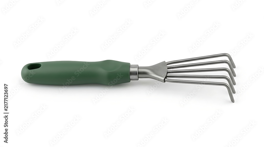 Fototapeta premium Green handled garden hand rake tool isolated on transparent background vector illustration