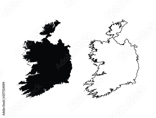ireland map vector silhouette and line art outline design template