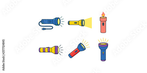 Foto Variety of flashlights illuminating in different styles for outdoor activities or emergencies