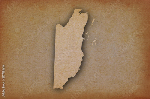 Map of Belize on grunge paper