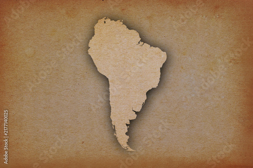 Map of South America on grunge paper