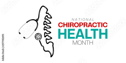 October Is National Chiropractic Health Month. Stethoscope shape spine. Great for cards, banners, posters, social media and more. White background.