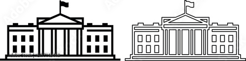 фотографія Classic government building line icons showcasing authority with neoclassical architecture and columns on a clean white backdrop