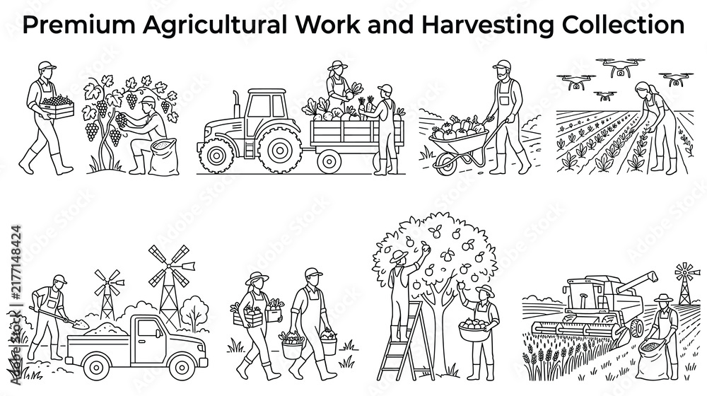 Fototapeta premium Agricultural work collection showcasing modern and traditional farm methods.