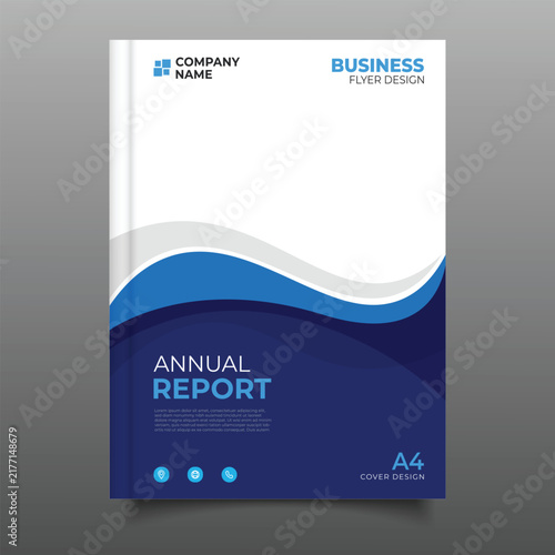 modern dark blue business annual report cover template wavy design . a4 Brochure corporate flyer design