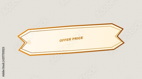 A flat vector illustration of a decorative price tag with text featuring