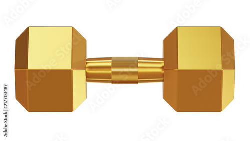 gold dumbbell weights 3D rendering