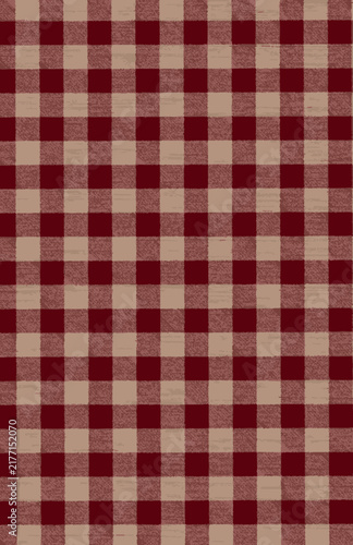 Red gingham plaid pattern vector illustration, burgundy checkered seamless texture, autumn picnic fabric background