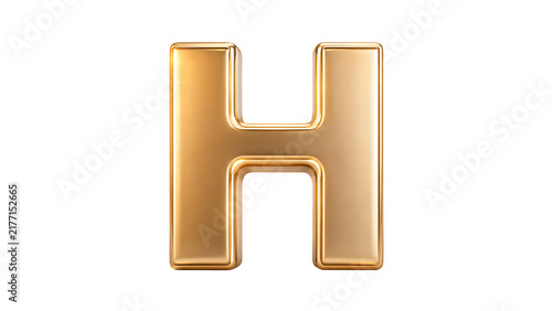 Glossy golden metallic uppercase letter h 3d icon isolated on transparent background