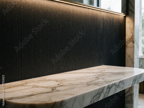 Naklejka Modern marble vanity with backlit fluted wall panel