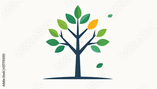 Tree with green and yellow leaves.