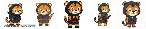 Cute vector collection of a tiger in ninja costume, ninja costume animal theme