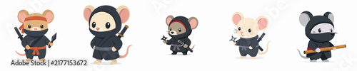 Cute vector collection of a mouse in a ninja costume, ninja costume animal theme