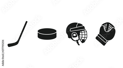 Canvas Print Hockey Equipment Silhouettes On White Background stick