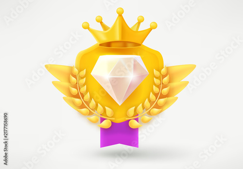 Obraz na plátne Golden game rank emblem with shield, diamond and wreath