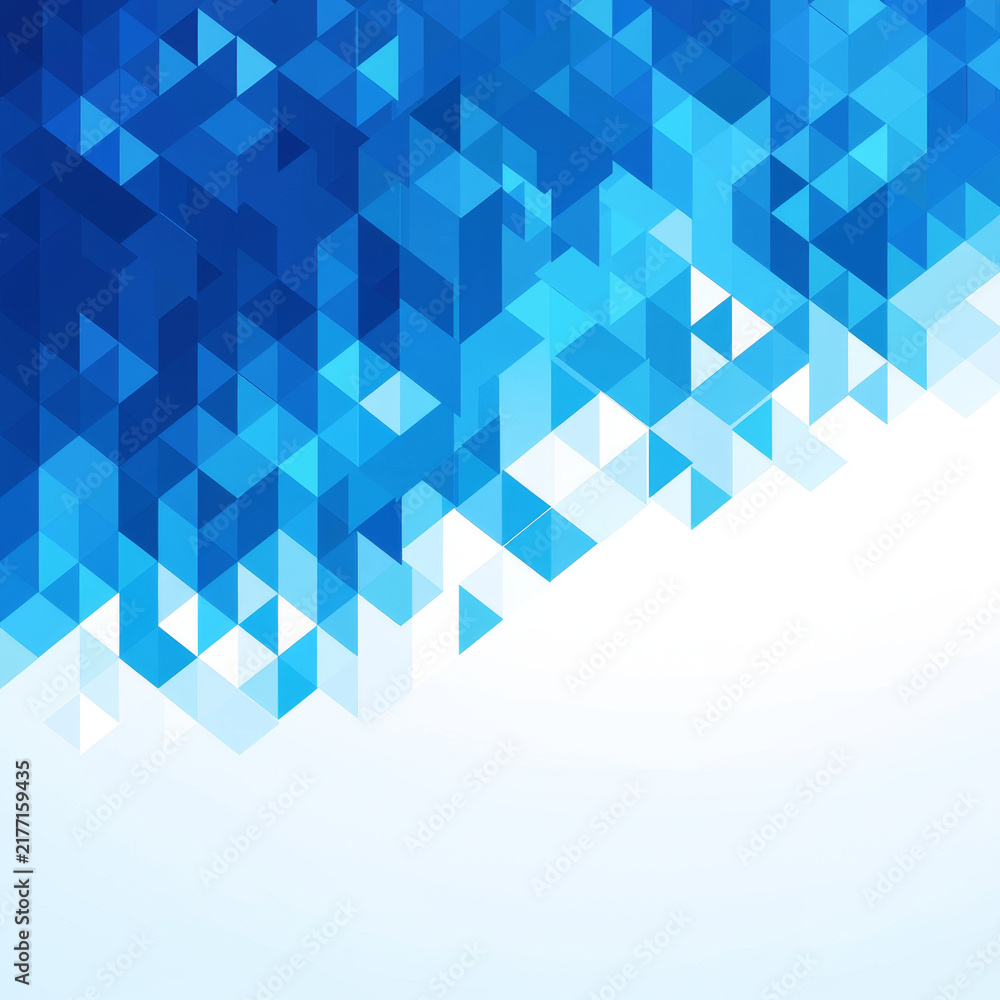 Obraz premium Abstract background with blue and white geometric triangles and rhombuses, forming a dynamic diagonal pattern