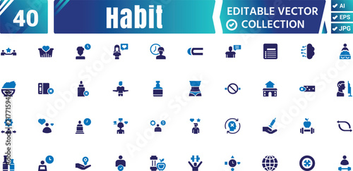 Habit Fill Art Icon Collection – Modern Lifestyle, Daily Routine & Self Improvement Icons