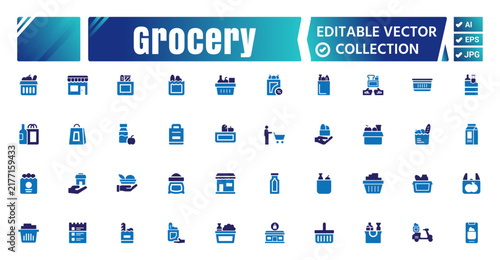 Grocery Fill Art Icon Collection – Supermarket Food & Shopping Vector Icons