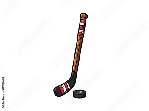 Photography Hockey Stick And Puck Isolated On White Vector Illustration