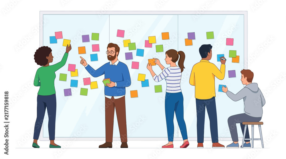 Fototapeta premium Diverse business team collaborating on project with sticky notes
