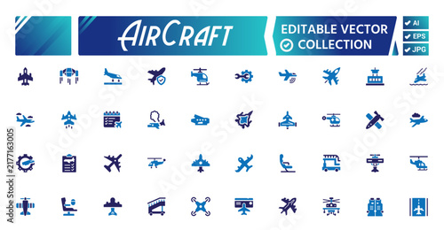 Aircraft Fill Art Icon Collection – Airplane, Aviation & Flight Vector Icons