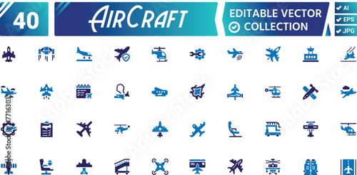 Aircraft Fill Art Icon Collection – Airplane, Aviation & Flight Vector Icons