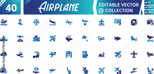 Airplane Fill Art Icon Collection – Aviation, Travel & Flight Symbols
