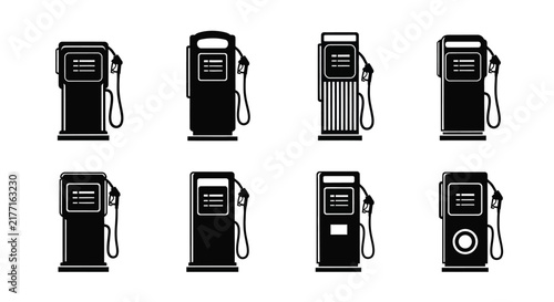 Gas pump silhouettes black vector graphics on a white background