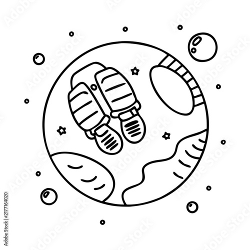 Astronaut riding a fish in space illustration - Playful vector illustration of an astronaut riding a smiling fish among stars and planets in space.