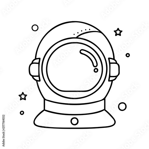 Line drawing astronaut helmet with stars - Minimalist vector icon of an astronaut helmet surrounded by floating stars in a clean style