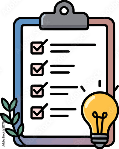 Checklist Clipboard with Lightbulb Vector Icon for Business Project Completion and Brainstorming Ideas