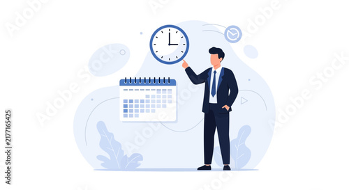 Businessman with Clock and Calendar - Concept of Time Management, Scheduling, and Planning in Business