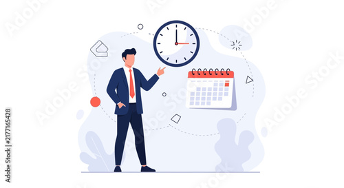 Businessman with Clock and Calendar - Time Management, Planning, and Schedule Concept Illustration