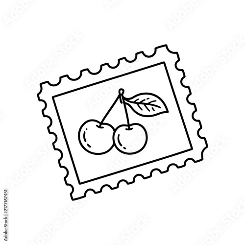 Vintage Postage Stamp with Cherry Fruit Illustration