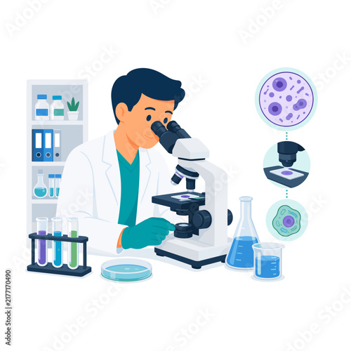 Scientist Using Microscope for Medical Laboratory Research and Scienti