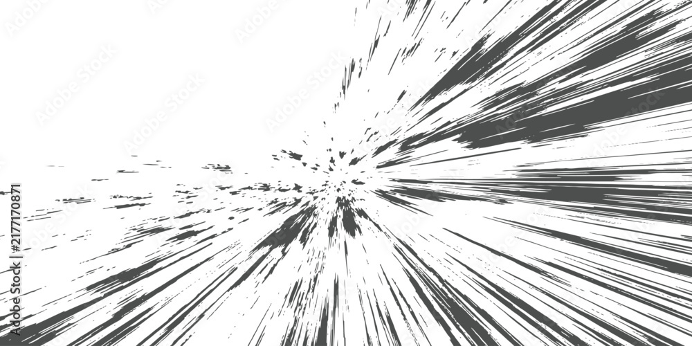 Fototapeta premium Abstract dynamic zoom speed lines exploding from the center in manga style grunge vector illustration.