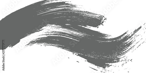 Abstract grey grunge paintbrush stroke swoosh with rough textured edges on white background vector illustration.