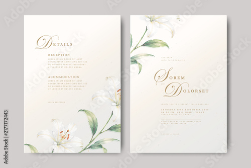 elegant wedding invitation card with lily flower watercolor