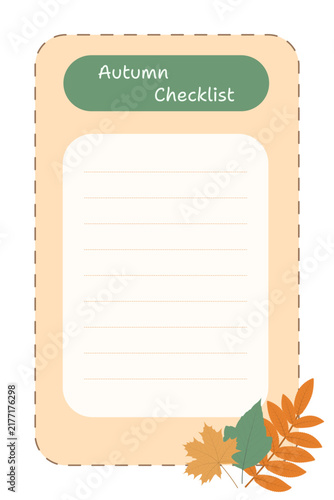 Autumn checklist vector template. Seasonal illustration for planner and other stationery products.