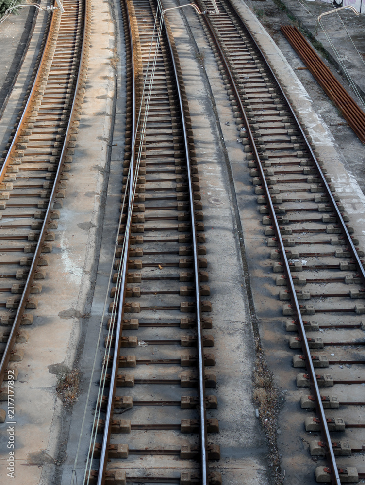 Fototapeta premium Vias de tren paralelas con cambio de via